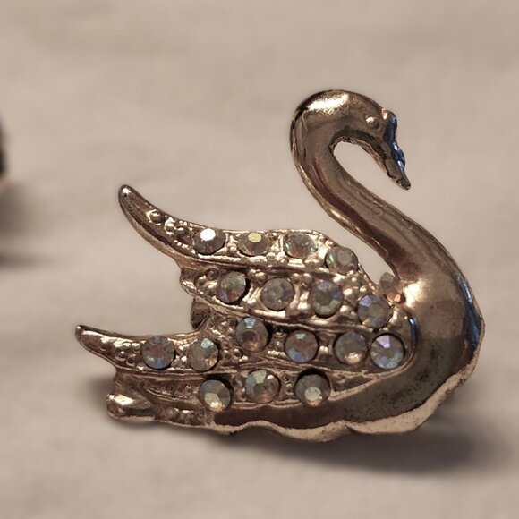 Vintage Pair of Silver-tone and Rhinestone Swan Pins-Circa 40s-50s-Good Cond. - Picture 2 of 10